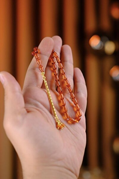 dergah tesbih Wrist Length Gold Design Silver Tassel Orange Fire-I Tightening Amber Prayer Beads