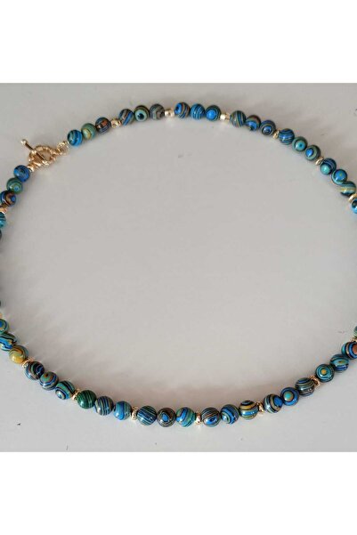 shop Ocean Malakit Doğal Taş Altın Detaylı Unisex Kolye