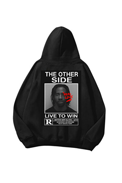 weywot The Other Side Printed Black Oversize Unisex Hoodie Sweatshirt