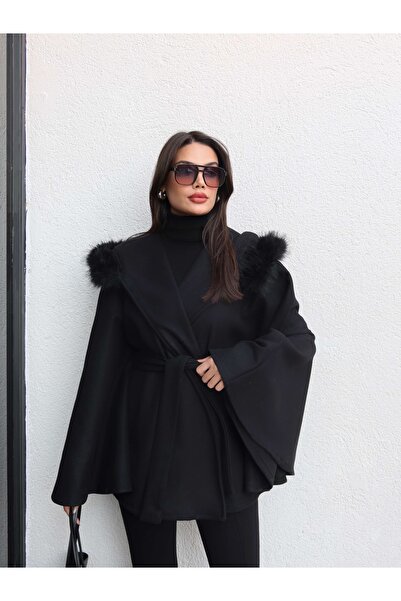 ESRAHELVACI Fur Hooded Poncho