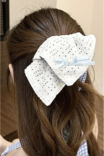 CSR AKSESUAR Agrafă de păr cremă cu broderie cu detaliu de fundă dublă