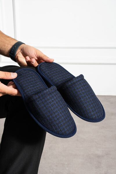 FUGA MODA Ανδρικές παντόφλες σπιτιού με μοτίβο λεπτής γραμμής Florida Black Navy Blue