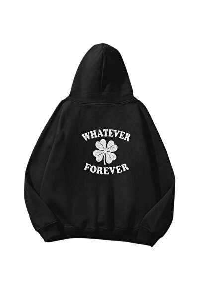 weywot سويت شيرت هوديي أسود كبير الحجم مطبوع عليه Whatever Forever Bear للجنسين
