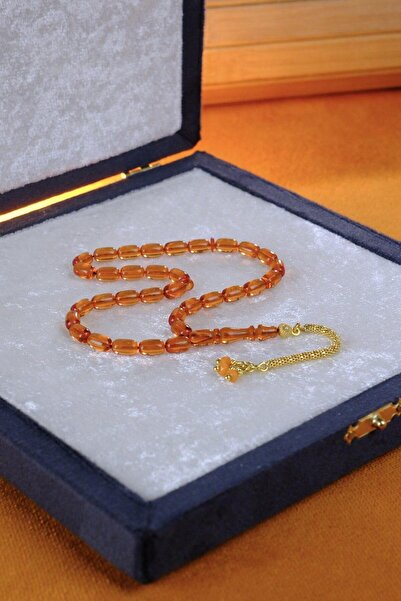 dergah tesbih Wrist Length Gold Design Silver Tassel Orange Fire-I Tightening Amber Prayer Beads
