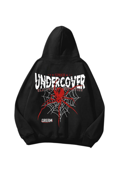 Gofeel Undercover Štampano crna Oversize kroj unisex majica sa kapuljačom