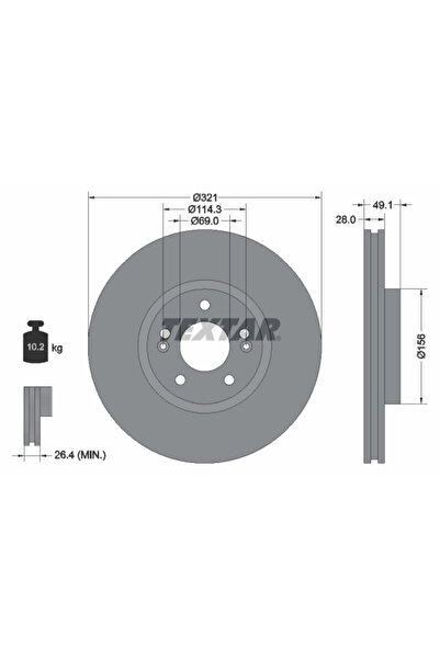 TEXTAR Спирачен диск Hyundai Grand Santa Fe/Santa Fe 2/Santa Fe 3