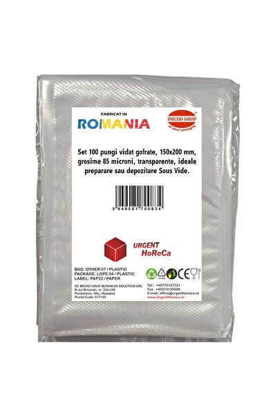 Urgent Horeca Embossed vacuum bags 150x200 mm, 85 microns thick, transparent, ideal for Sous Vide cooking, set of 100