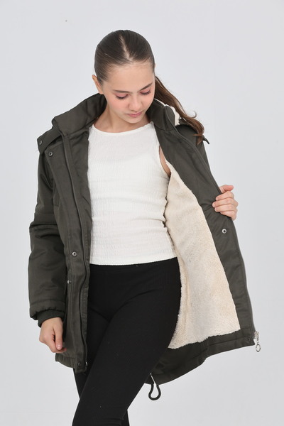 Your Consent Girl's Winter Thick Fleece Lined Warm Long Parka Model Coat