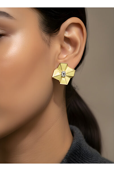 TURBİJ أقراط ذهبية فاخرة بتصميم هندسي مع تفاصيل حجرية |   أقراط عصرية |   أقر...