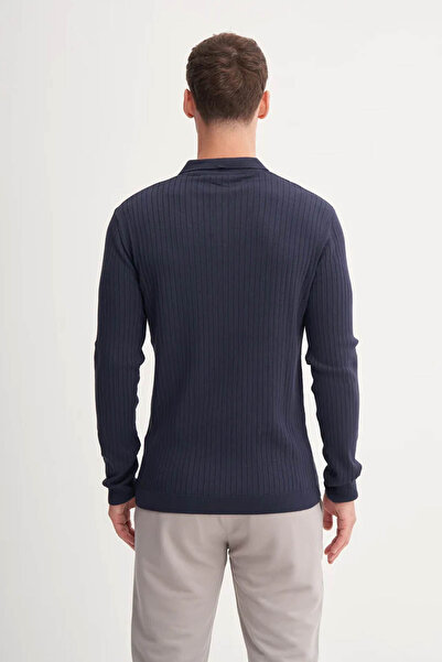 Cazador Premium Slim Fit Viscose Blended Polo Neck Navy Blue Men's Sweater 33210