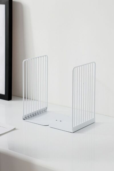 VENON 2 Pieces White Striped Decorative Metal Book Holder - Shelf Organizer Book Upright Holder
