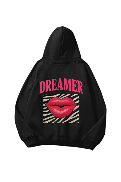 Gofeel Dreamer Štampano Crna Oversize kroj Unisex majica sa kapuljačom