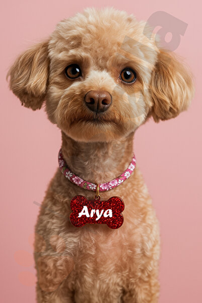 Petella İsimli Köpek Kolyesi Çiçek Desenli Ayarlanabilir Köpek Tasması