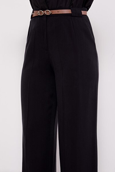 Levidor Siyah Kemerli Palazzo Pantolon