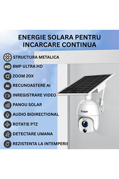 Taggo Solar-Powered 8MP WiFi Surveillance Camera, 20X Optical Zoom