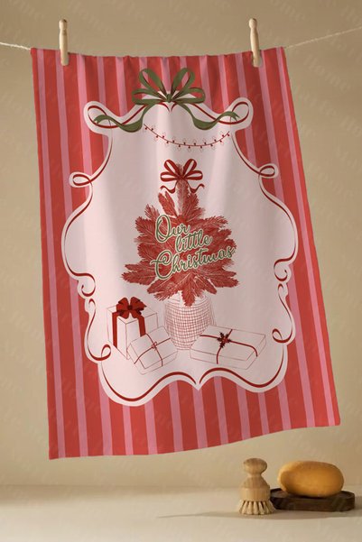 Marte Home New Year & Christmas Patterned Single-Sided Printed 4-Piece Kitchen Towel Dishcloth Set 60X40 cm