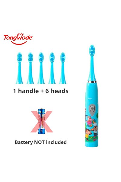 Choice1 فرشاة أسنان كهربائية سونيك زرقاء بستة رؤوس للأطفال، مقاومة للماء بمعي...