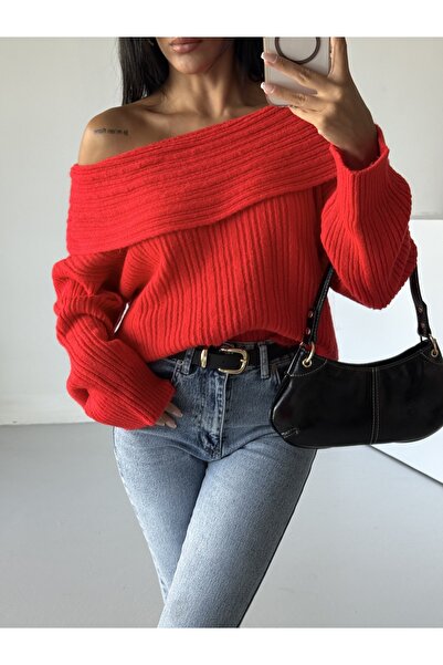 EKİN DEMİR Comfortable Fit Special Yarn Madonna Collar Women's Knitwear Sweater