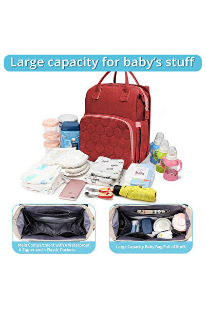 TSUMAB حقيبة حفاضات أطفال 3 في 1 مع سرير قابل للطي ومنفذ شحن USB - حقيبة ظهر سفر متعددة الوظائف