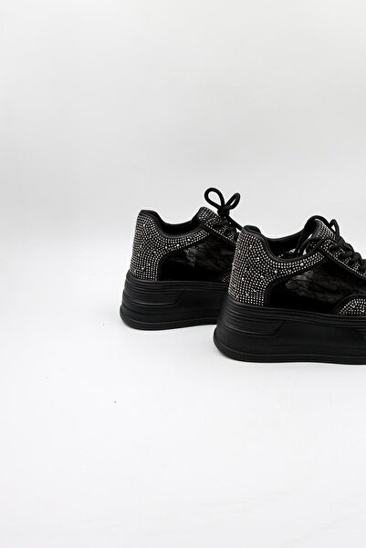 KRISTE BELL Lace-Up Stone Detailed High Sole Women's Sports Shoes K25 0059 - Black