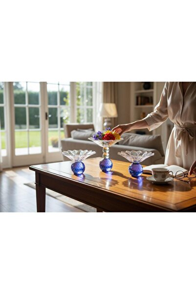 ROY KING KRİSTAL SUNUMLUK MAVİ 15 CM