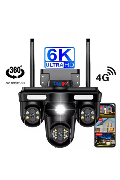 Taggo Crocodile 4G Surveillance Camera, 3 Lenses, 12MP Panoramic View, Night Vision