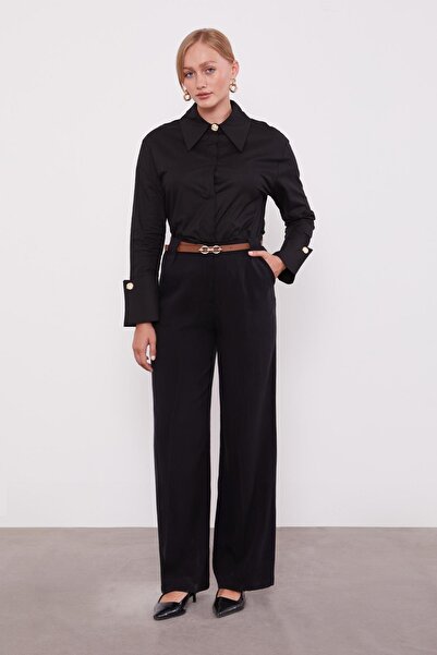 Levidor Siyah Kemerli Palazzo Pantolon