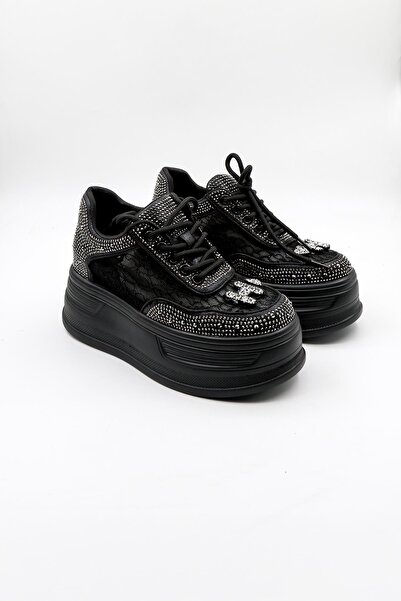 KRISTE BELL Lace-Up Stone Detailed High Sole Women's Sports Shoes K25 0059 - Black