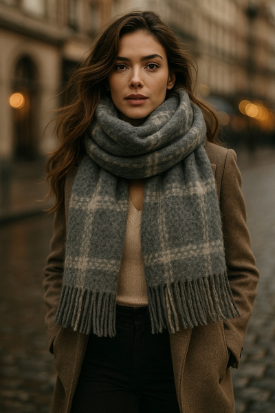 Luminos Butik Women's Plaid Patterned Anthracite Scarf Sal1294