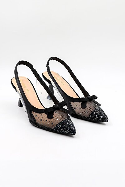 KRISTE BELL Short Heel Open Back Stone Bow Detailed Stiletto Kb252 Black