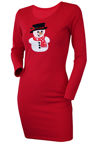 Atelier Anca Socolovschi Rochie roșie pentru femei cu model de om de zăpadă d...