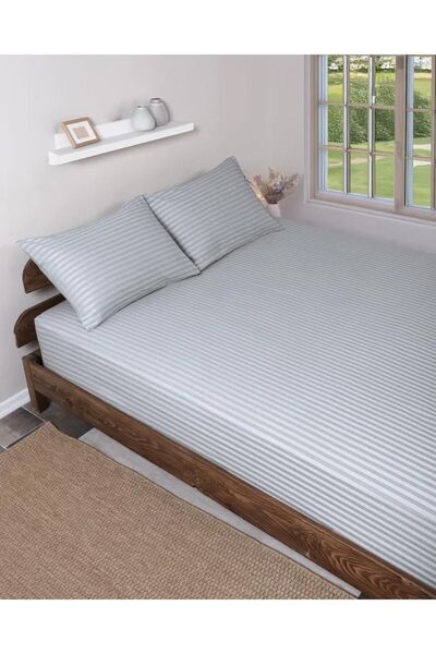 Marlenka Home Tex MARLENKA СТРІЧКОВИЙ САТЕНЕВИЙ ГУМОВИЙ КОМПЛЕКТ ПРОСТИРАДЛА З ПОДУШКОЮ З БАВОВНИ СОФТ