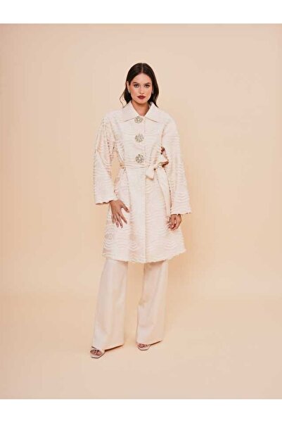 SERPİL Jakarlı Düğme ve Kuşak Detaylı Şık Kadın Kaban 50877