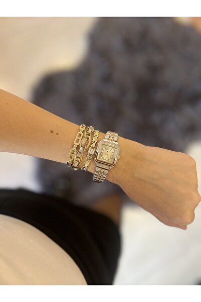 stainless steell Vintage kare silver/gold saat