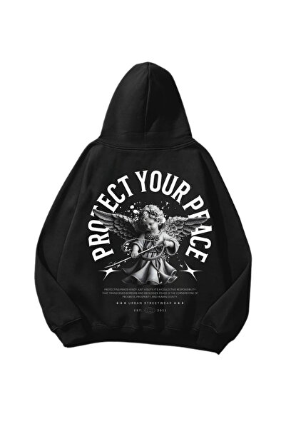 1blood Προστατέψτε την ειρήνη σας με τύπωμα Μαύρο oversized Unisex Hoodie Swe...