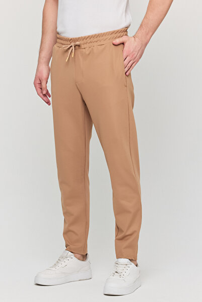 YXC Trend Maker Men's Slim Fit Elastic Waist Drawstring Zipper Lycra Comfortable Jogger Mink Men's Trousers