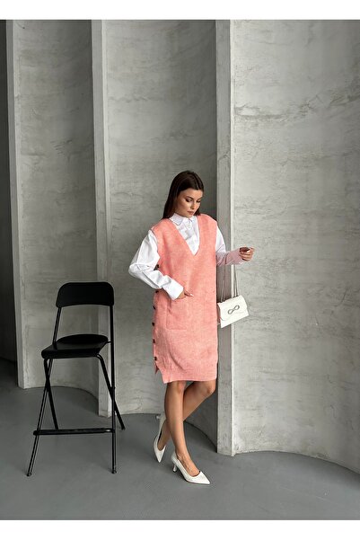 Knitoryx Women's Gray Side Buttoned Knitwear Sweater Dress - Women's Winter Stylish Model Std