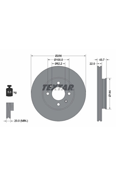TEXTAR Спирачен диск Hyundai Solaris Limousine/I20 2/I20 3 Kia Rio 4