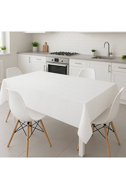 aydev home collection Wavy Patterned Wicker Luxury Pvc Coated Erasable Tablecloth Waterproof Transparent Oilcloth Cream