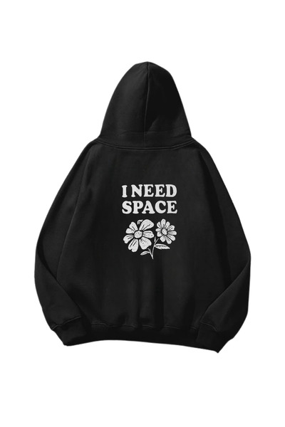 Gofeel I Need Space Štampano Crna Oversize kroj Unisex majica sa kapuljačom