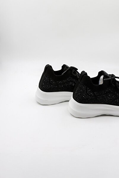 KRISTE BELL Lace-Up Stone Detailed High Sole Knitwear Women's Sports Shoes K25 0075 - Black