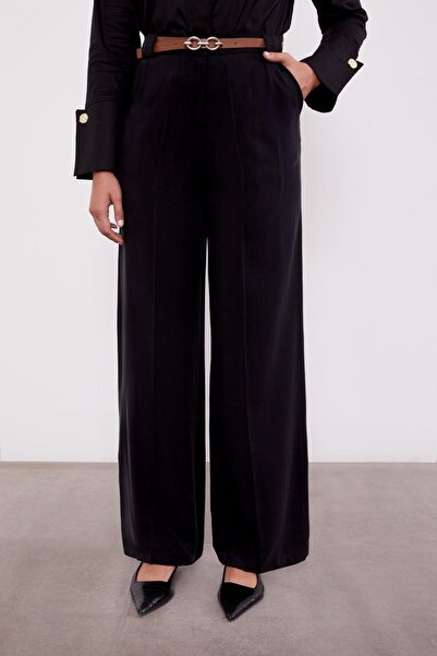 Levidor Siyah Kemerli Palazzo Pantolon