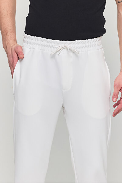 YXC Trend Maker Men's Slim Fit Elastic Waist Drawstring Zipper Lycra Comfortable Jogger White Men's Pants