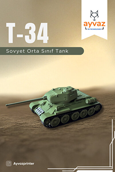 ayvazprinter T-34 1/35 Ölçek, 8,6x19x7 cm Boyutlu, Hareketli Palet Sistemi Ol...