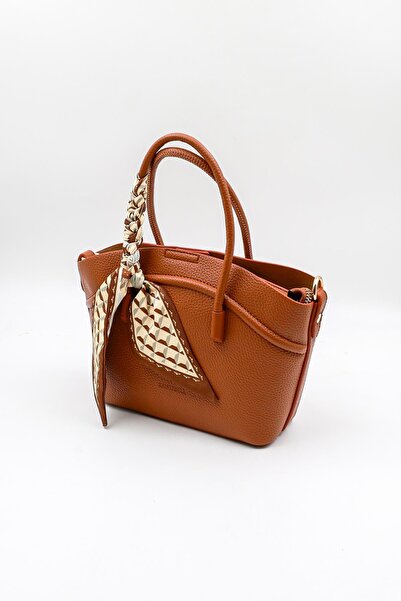 KRISTE BELL Imported Women's Scarf Detailed Hand and Crossbody Bag Kb592 - Tan
