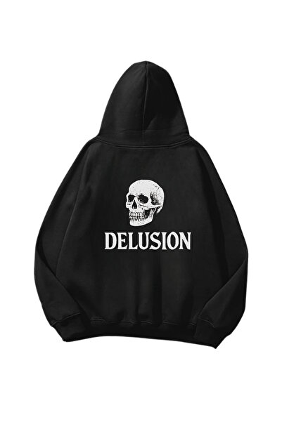 Gofeel Delusion Štampano Crna Oversize kroj Unisex majica sa kapuljačom