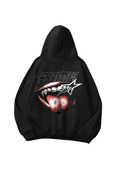 Gofeel Streetheart Baskılı Siyah Oversize Unisex Hoodie Sweatshirt