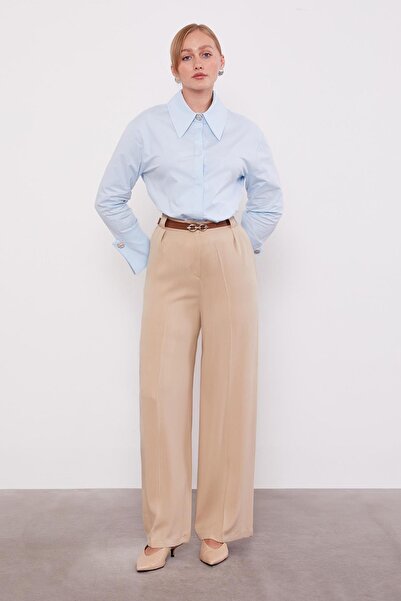 Levidor Beige Belted Palazzo Trousers