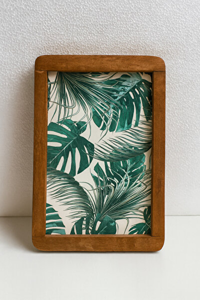 PERLAEVKAHVE Tropical Leaf Patterned Wooden Framed Decorative Painting 22 X 32 cm – Natural Modern Wall Decor