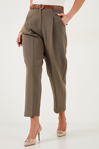Lela Regular Fit High Waist Straight Leg Belted Trousers Pants 68350938